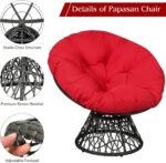 RELAX4LIFE Rattan Papasan Chair, 360 ° Swivel Egg Recliner Chair with Soft Cushion, Indoor Outdoor Rocking Moon Lounger Chair for Living Room Garden Balcony Patio (Red) - Image 4