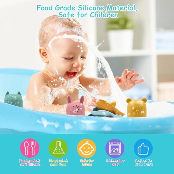 BelleStyle Baby Bath Toys, 7 Pcs Silicone Mold Free Bathtub Toys for Kids, Squeeze Spray Bath Toys Baby Boats Floating Bath Tub Water Toys Sensory Educational Toys for 1 2 3 4 Year Olds Boys Girls - Image 5