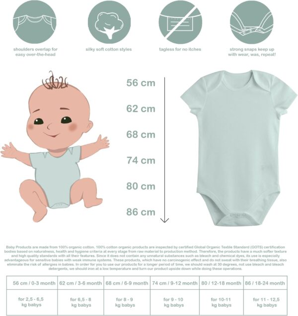 bistyle Baby Bodysuits Vests I Organic Cotton Short Sleeve Bodysuit for Boys and Girls Newborn Pack of 5 I Infant Toddlers Bodysuit in Cloth Bag - Image 2