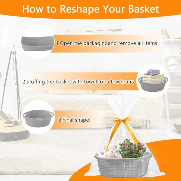 Gift Basket Empty, Woven Cotton Rope Basket with Gift Bags and Ribbons, Hamper Baskets for Gifts Empty With Handles, Cat Dog Toy Storage Basket for Baby Shower, Birthday,Wedding,Christmas (grey) - Image 6