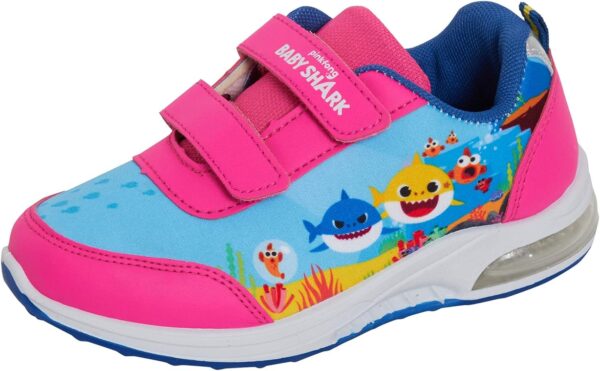 Girls Baby Shark Light Up Trainers Kids Easy Fasten Flashing Lights Sports Shoes - Image 2