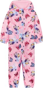Bluey Puddle Suit for Girls Waterproof Overalls All in One Rainsuit Kids with Hood Fleece Lined Outdoor Lightweight Rainwear for Outdoor Play Travel