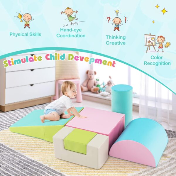 COSTWAY 6 Pieces Kids Climb and Crawl Foam Play Set, Colorful Children's Educational Software Activity Toys, Baby’s Soft Climbing Blocks for Toddlers, Preschoolers (Oasis) - Image 7