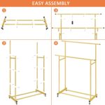 Calmootey Double Rod Clothing Garment Rack,Rolling Hanging Clothes Rack,Portable Clothes Organizer for Bedroom,Living Room,Clothing Store,Gold - Image 9