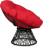RELAX4LIFE Rattan Papasan Chair, 360 ° Swivel Egg Recliner Chair with Soft Cushion, Indoor Outdoor Rocking Moon Lounger Chair for Living Room Garden Balcony Patio (Red) - Image 9