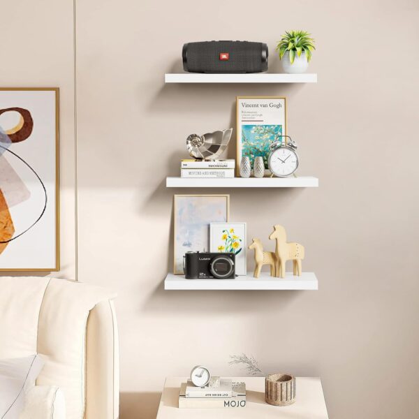 AIIKTOTA Floating Shelves, White Shelf Set of 3 Invisible Installation, Modern Decor Display Wall Shelves for Bathroom, Bedroom, Living Room, Kitchen, Office, etc, 40 x 15 x 1.5 cm - Image 2