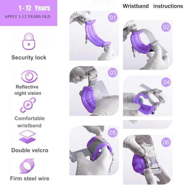 Toddler Harness Walking Leash- Child Anti Lost Wrist Link - Child Safety Harness - Upgrade with Reflective(6.5ft) - for Boys and Girls,Not Easy to Open Without Key (Purple) - Image 8