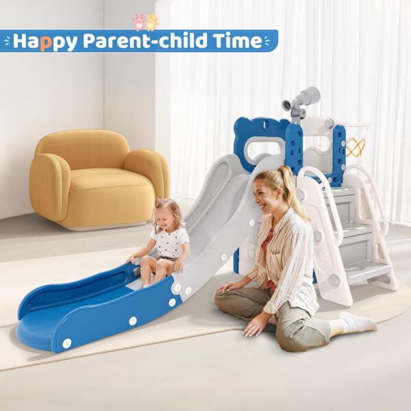 Kids Slide,5 in 1 Toddler Slide,with Basketball Hoop,Basketball,Garden Climbing Frame,Telescope,Storage,for Ages 18-36 Months,Extra Long Slide 1700mm,Kids Gift - Image 3