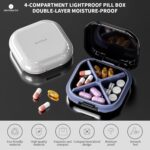 ONTERATE Small Pill Case, Travel Pill Box, Portable Pill Organizer, Pill Container for Pocket 4 Compartments, Daily Compact Travel Medicine Holder for Vitamins Medication (Black) - Image 2