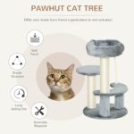 Pawhut 65 cm Cat Tree Kitty Scratcher Kitten Activity Center Scratching Post Playhouse 2 Perch w/Hanging Sisal Rope Grey - Image 3