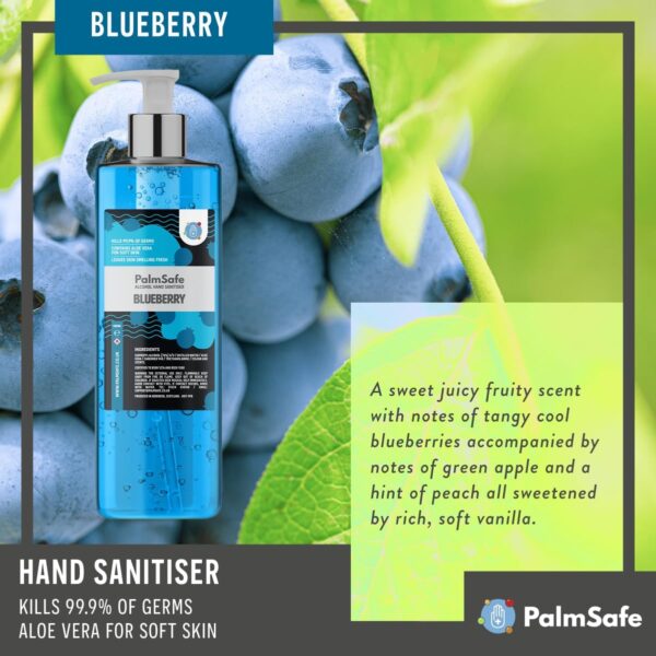 Palm Safe Blueberry Alcohol Hand Sanitiser 500 ml Pump Bottle - Image 5