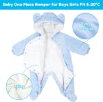 JiAmy Baby Overalls Baby Romper Flannel Winter Romper Playsuit with Feet Hoodie Cartoon Elephant Outfits Blue 0-3 Months - Image 4