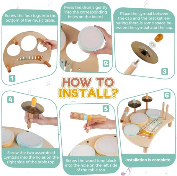 Kids Drum Set, All-in-One Montessori Musical Instruments for Toddlers 1-3, Wooden Musical Toys for Baby 12-18 Months, Preschool Educational Xylophone Drum Kit, Birthday Gift for Boys Girls - Image 6