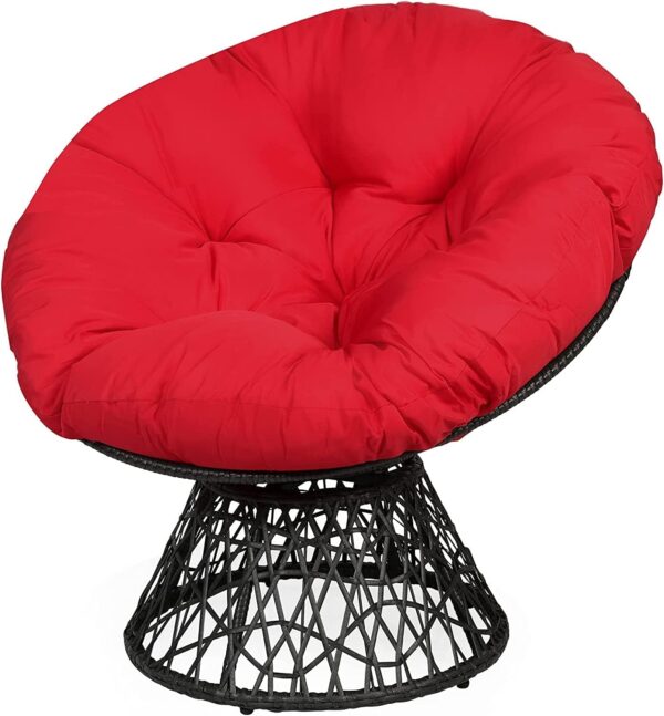 RELAX4LIFE Rattan Papasan Chair, 360 ° Swivel Egg Recliner Chair with Soft Cushion, Indoor Outdoor Rocking Moon Lounger Chair for Living Room Garden Balcony Patio (Red) - Image 8