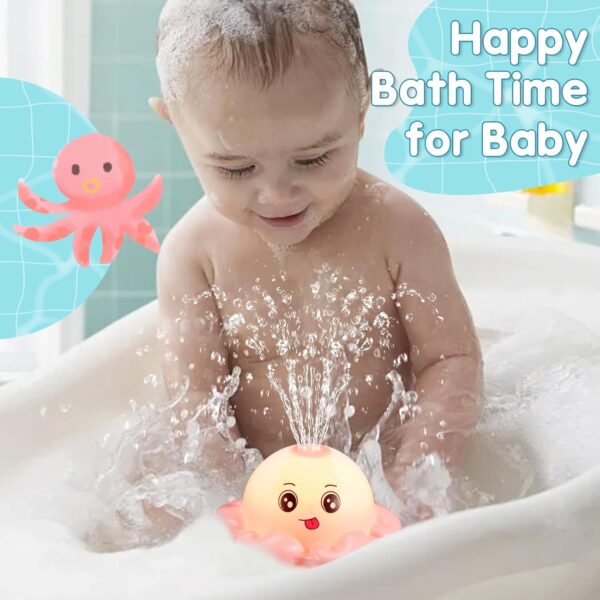 Gigilli Octopus Bath Toys, Rechargeable Baby Bath Toys, Light Up Bath Toys Sprinkler Bathtub Toys for Toddlers Infant Kids Boys Girls Automatic Spray Water Baby Toy, Pool Bathroom Baby Toys Gifts,Pink - Image 5