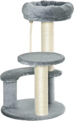 Pawhut 65 cm Cat Tree Kitty Scratcher Kitten Activity Center Scratching Post Playhouse 2 Perch w/Hanging Sisal Rope Grey