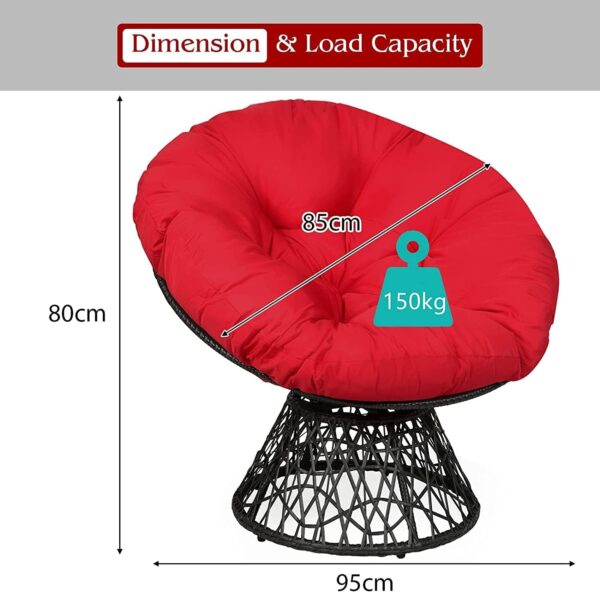 RELAX4LIFE Rattan Papasan Chair, 360 ° Swivel Egg Recliner Chair with Soft Cushion, Indoor Outdoor Rocking Moon Lounger Chair for Living Room Garden Balcony Patio (Red) - Image 3