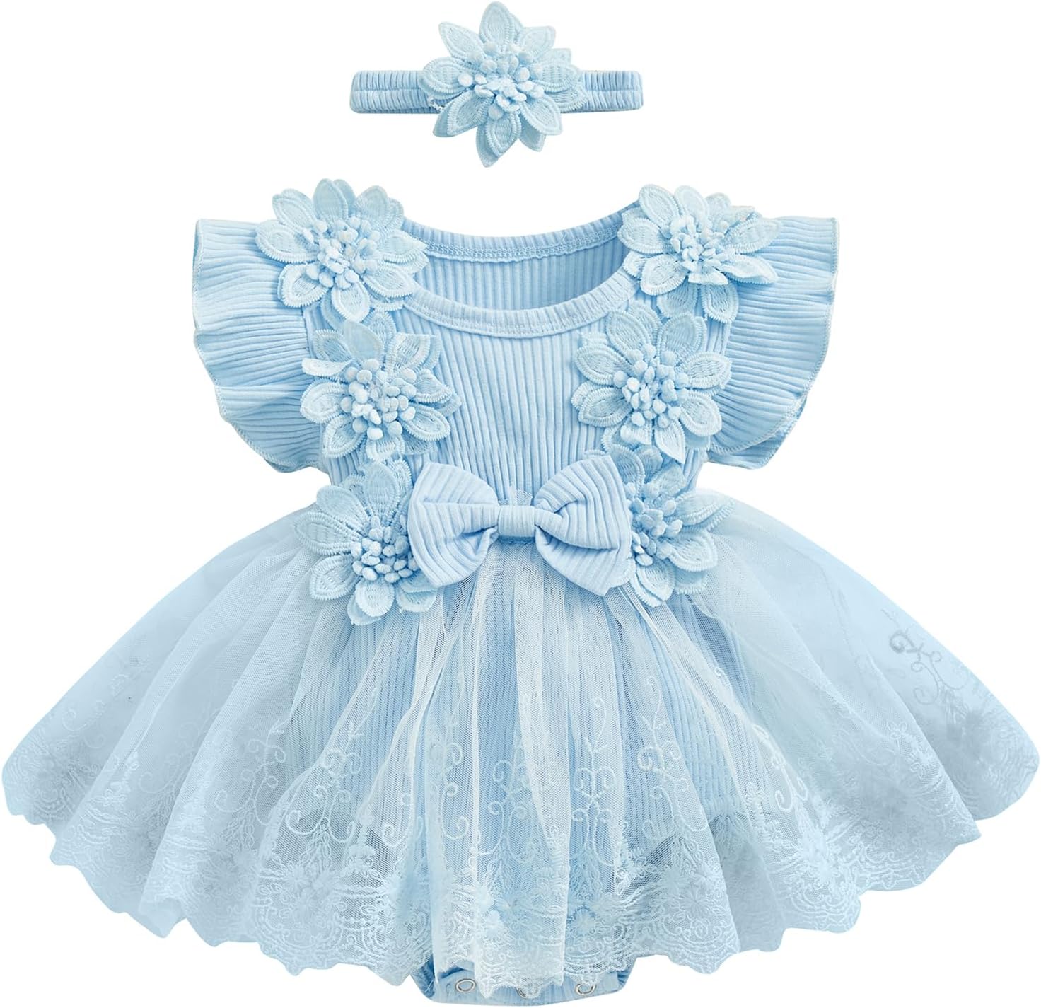 71C14328xBL._AC_SL1500_.jpg ZZLBUF Newborn Infant Baby Girl Fall Clothes Set Flower Lace Long Sleeve Tutu Romper Dress Headband 2Pcs Outfits - Image 1