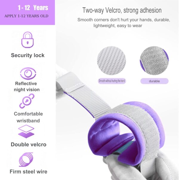 Toddler Harness Walking Leash- Child Anti Lost Wrist Link - Child Safety Harness - Upgrade with Reflective(6.5ft) - for Boys and Girls,Not Easy to Open Without Key (Purple) - Image 4