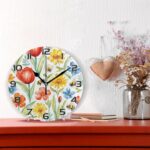 Ewusp Red Yellow Flower Wall Clock Battery Operated Silent Non-Ticking Clock Round Quartz Decorative Clock for Kitchen Living Room Bedroom Office School Nursery, 25x25 cm - Image 2