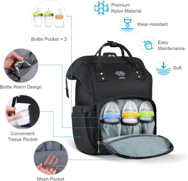 Vicloon Baby Changing Bag Backpack, Multi-Function Nappy Changing Back Pack, Waterproof Diaper Bag Maternity Bags Mum Dad Backpack, Black - Image 4