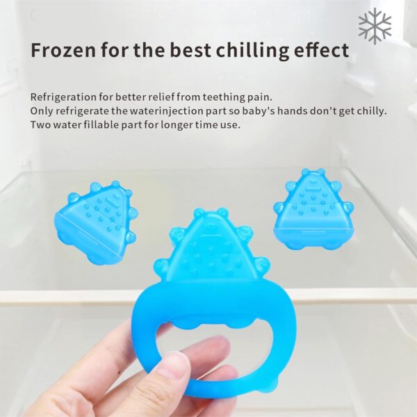 Freezable Baby Teether Toys,Water Fillable Baby Teething Relief,Chill Teether for Babies 0-3-6-12-24 Months, Cools & Massages Sore Gums,No Chill Handle,BPA-Free Silicone Teething Toys Cooling (Blue) - Image 2