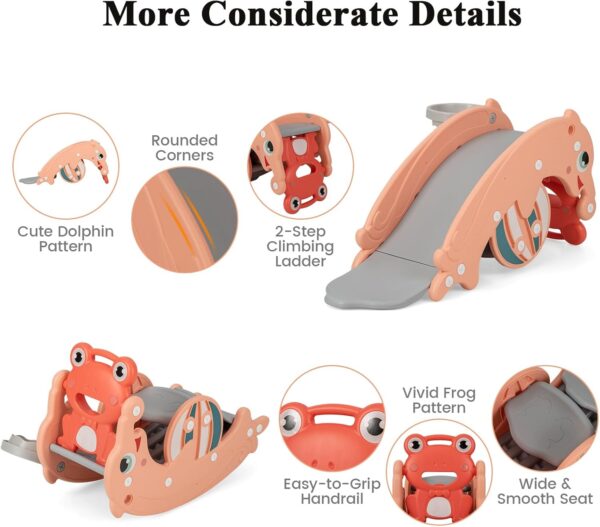 Maxmass Kids Rocking Horse and Slide Set, 3-in-1 Toddlers Rocker Slider with Basketball Hoop, Indoor Freestanding Slide Climber Playground for 18-36 Months (Pink) - Image 5