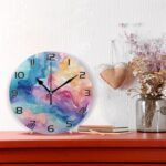 Ewusp Colorful Marble Wall Clock Battery Operated Silent Non-Ticking Clock Round Quartz Decorative Clock for Kitchen Living Room Bedroom Office School Nursery, 25x25 cm - Image 2