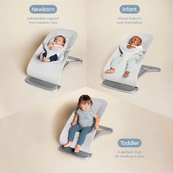 Ergobaby Evolve 3-in-1 Bouncer, Adjustable Multi Position Baby Bouncer Seat, Fits Newborn to Toddler, Light Grey - Image 2