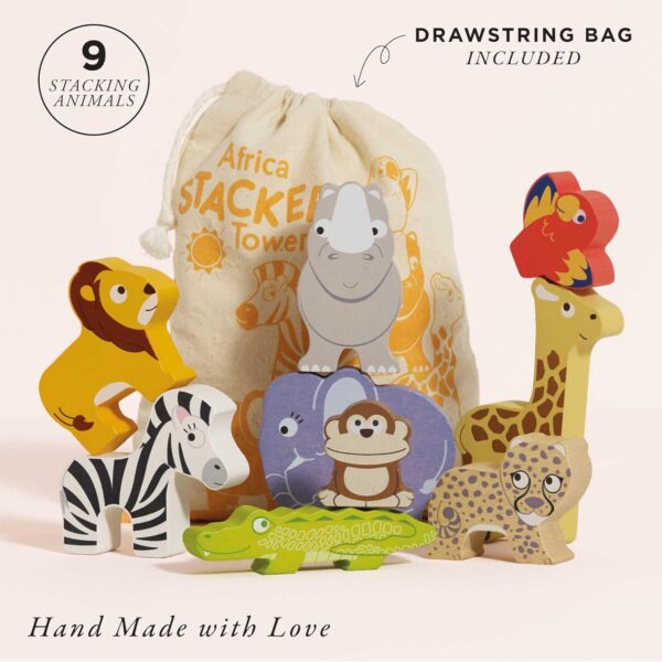 Le Toy Van - Wooden Petilou Africa Stacker & Bag Educational Balancing Activity Toy for 18m+, 9 pieces - Image 2