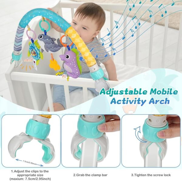Bestcool Pram Toys for Babies, Clip on Activity Pram Arch Pushchair Toys with 3 Sensory Hanging Animals Rattle Music Squeak Crib Mobile Toys Baby Stroller Toy for Newborn Boys Girls Gift (Whale) - Image 5