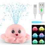 Gigilli Octopus Bath Toys, Rechargeable Baby Bath Toys, Light Up Bath Toys Sprinkler Bathtub Toys for Toddlers Infant Kids Boys Girls Automatic Spray Water Baby Toy, Pool Bathroom Baby Toys Gifts,Pink - Image 7