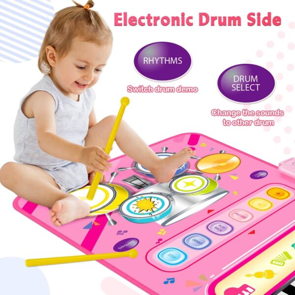 HahaGift 2 in 1 Musical Mat for 1 2 Year Old Girl Gifts, Piano Keyboard & Drum Mat with 2 Sticks for Toddlers Age 1-2, Baby Learning Toys for 1 Year Old Birthday Gifts for 1 2 3 Year Old Girls Present - Image 3