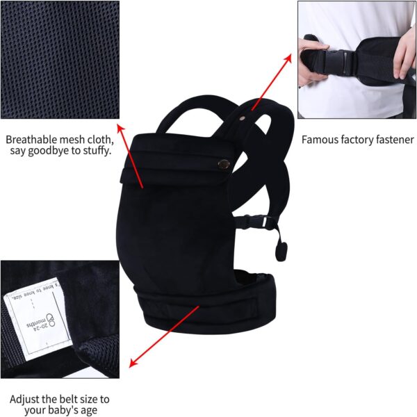 Liderbebe Baby Carrier Newborn to Toddler - Ergonomic,Velvet Fabric Breathable Mesh Cozy and Lightweight Infant Carrier for 7-44lbs,Enhanced Lumbar Support Hands-Free Parenting,All Seasons,Black - Image 3