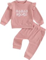 MAHUAOYIXI Toddler Infant Baby Girl Fall Winter Clothes 2Pcs Set Long Sleeve Sweatshirt Pullover Tops Jumper Letter Embroidered Ruffled + Elastic Waist Pants Trousers Outfit Tracksuit