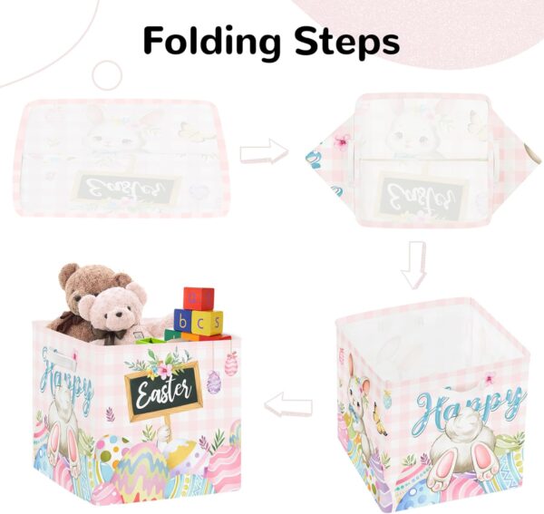 Clastyle Easter Kid Storage Cube Organizer Set Rabbit Closet Clothes Cube Storage Bin Eggs Nursery Toddler Toy Box Chest Baby Book Shelf Basket, Pink, 11.8x11.8x11.8 in - Image 7