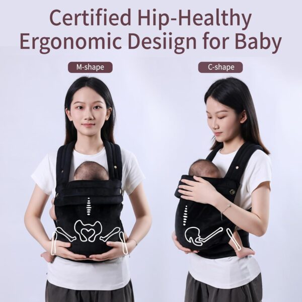 Liderbebe Baby Carrier Newborn to Toddler - Ergonomic,Velvet Fabric Breathable Mesh Cozy and Lightweight Infant Carrier for 7-44lbs,Enhanced Lumbar Support Hands-Free Parenting,All Seasons,Black - Image 5