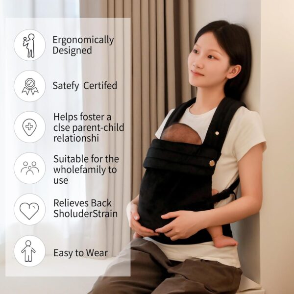 Liderbebe Baby Carrier Newborn to Toddler - Ergonomic,Velvet Fabric Breathable Mesh Cozy and Lightweight Infant Carrier for 7-44lbs,Enhanced Lumbar Support Hands-Free Parenting,All Seasons,Black - Image 7