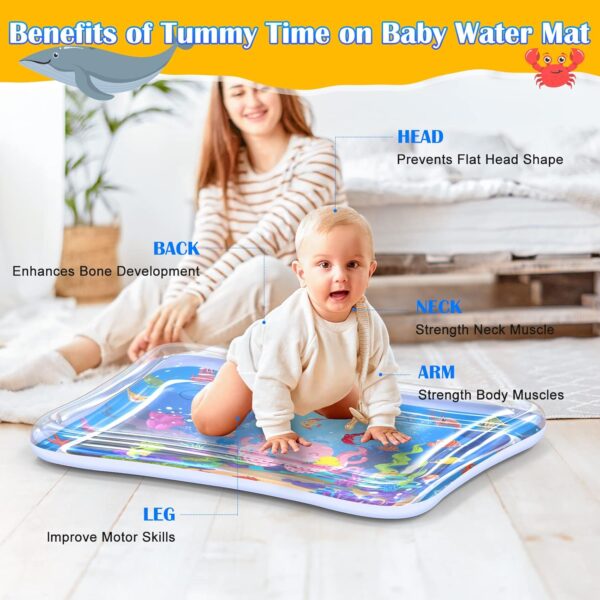 Sarsumir Tummy Time Water Mat, Inflatable Baby Water Mat for Infants & Toddlers, Early Development Activity Water Mat Baby Sensory for 3 6 9 12 Months Girls Boys, 66 x 50 cm, Blue - Image 2