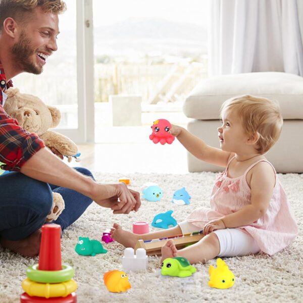 Lemicin Bath Toys Ocean Animal - 9pcs Bath Squirter Toys Floating Rubber Fish Water Toys for Bathtub Tub Water Pool Shower Toys for 1 2 3 4 Year Old Baby kids children - Image 8