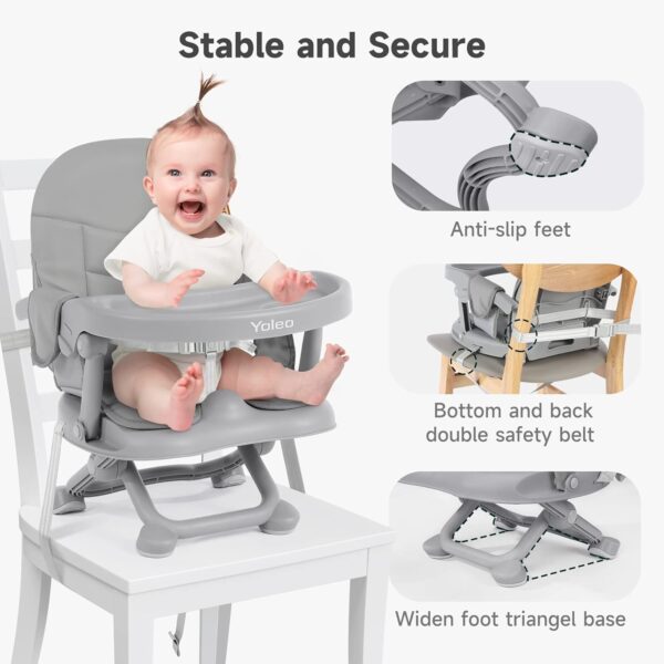 YOLEO High Chair for Toddlers Folding Compact Portable Booster Seat Babies/Kids Chair on Chair for Dining Table Camping (Grey) - Image 7