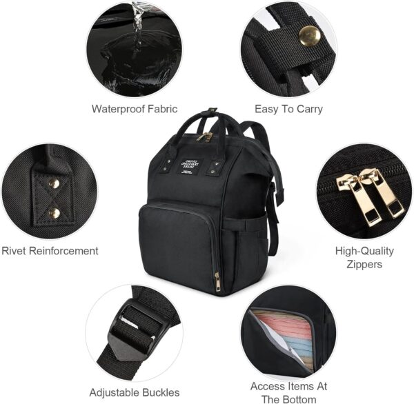 Vicloon Baby Changing Bag Backpack, Multi-Function Nappy Changing Back Pack, Waterproof Diaper Bag Maternity Bags Mum Dad Backpack, Black - Image 3