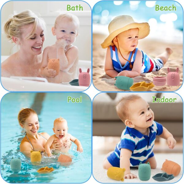 BelleStyle Baby Bath Toys, 7 Pcs Silicone Mold Free Bathtub Toys for Kids, Squeeze Spray Bath Toys Baby Boats Floating Bath Tub Water Toys Sensory Educational Toys for 1 2 3 4 Year Olds Boys Girls - Image 2