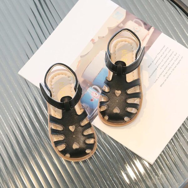 Toddler Girls Sandals Leather Soft Closed Toe Flat Sandal Gladiator T-strap Dress Sandals Anti Slip Shoes Baby Little Kid Girl Fashion Beach Sandals Casual Summer Flats Velcro Sandals - Image 2
