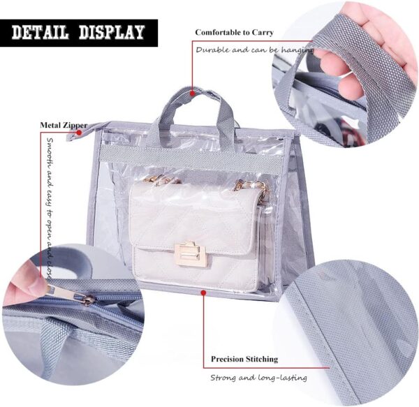 2PCS Dust Bags for Handbags Clear Purse Storage Organizer Non-Woven Hanging Bag Closet with Zipper and Handle (X-Large,Grey Color) - Image 3