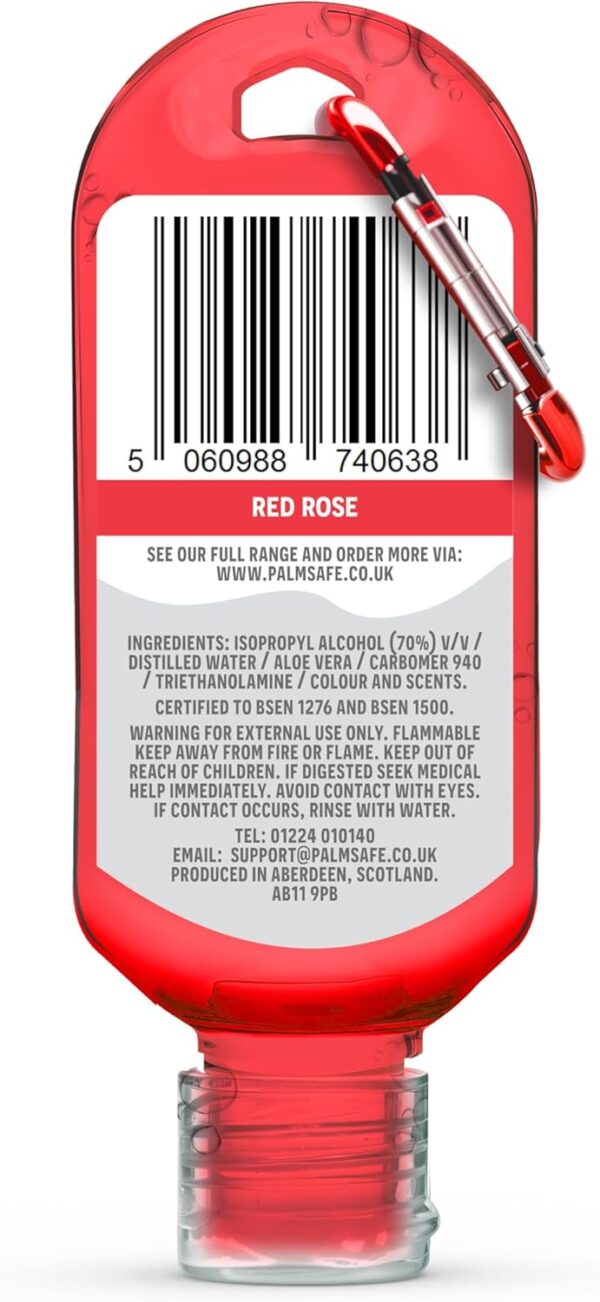 Palm Safe Red Rose 3 Pack 60ml Anti Bacterial Premium Hand Sanitiser Travel Size Refillable Clip Bottle Quick Drying Non Sticky Extra Moisturising Kills 99.9% of Viruses and Bacteria - Image 2