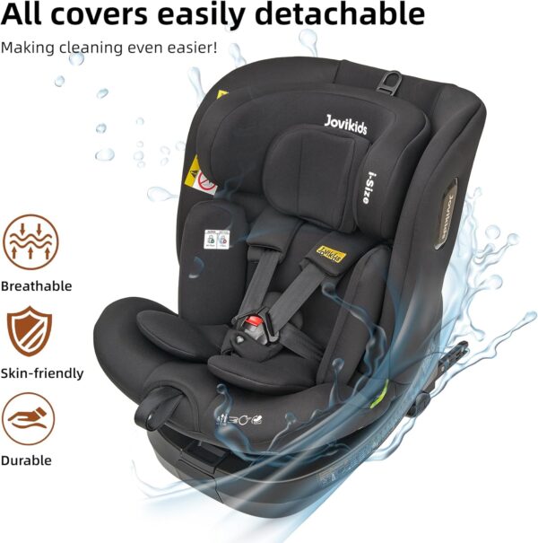 Jovikids ISOFIX Car Seat 360° for 40-150cm Baby Children, Rotating Car Seat for Newborn 0-12 Years, ECE R129/E4, Fixations ISOFIX, Top Tether - Black - Image 8