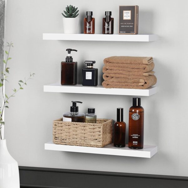AIIKTOTA Floating Shelves, White Shelf Set of 3 Invisible Installation, Modern Decor Display Wall Shelves for Bathroom, Bedroom, Living Room, Kitchen, Office, etc, 40 x 15 x 1.5 cm - Image 5