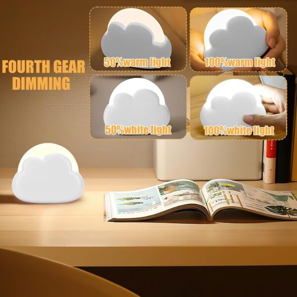 YUNYODA Cute Cloud Night Light for Kids, Dimmable Kids Night Light with 4 Brightness, Rechargeable Baby Newborn Bedside Lamp for Breastfeeding, Portable Kids Lamp for Girls Boys Mum Gifts - Image 2