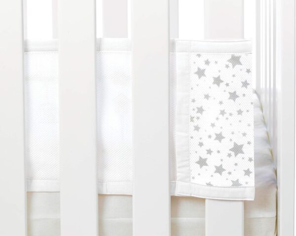 BreathableBaby Breathable Mesh Liner For Cot Beds — Covers 2 Sides — Classic — 3 mm — Twinkle Grey — 2 Panels — Non-Padded Single Layer — Safer Than a Crib Bumper — UK/EU Safety Tested - Image 4